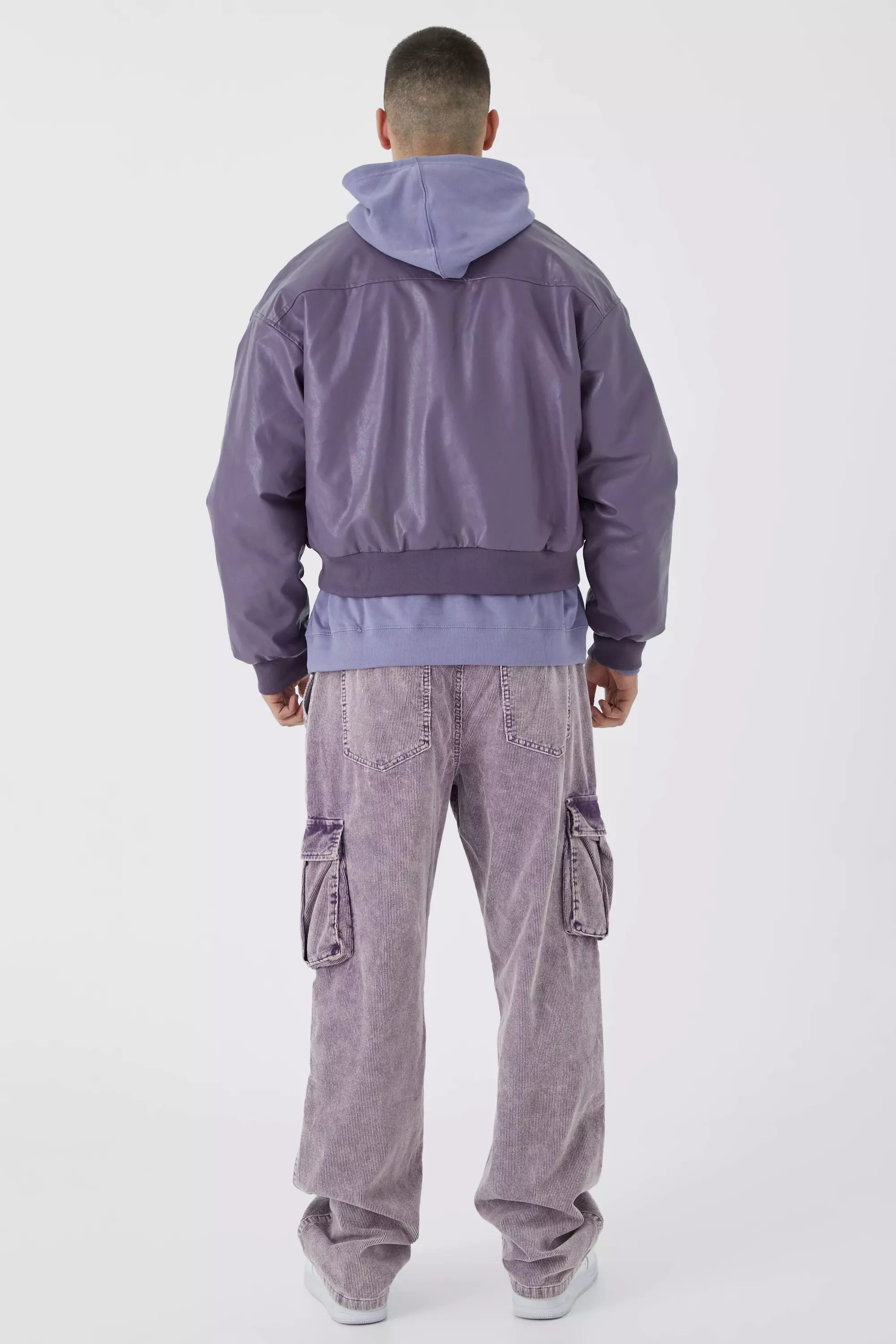Purple Tall Baggy Acid Wash Gebleekte Corduroy Cargo Broek alternatieve afbeelding
