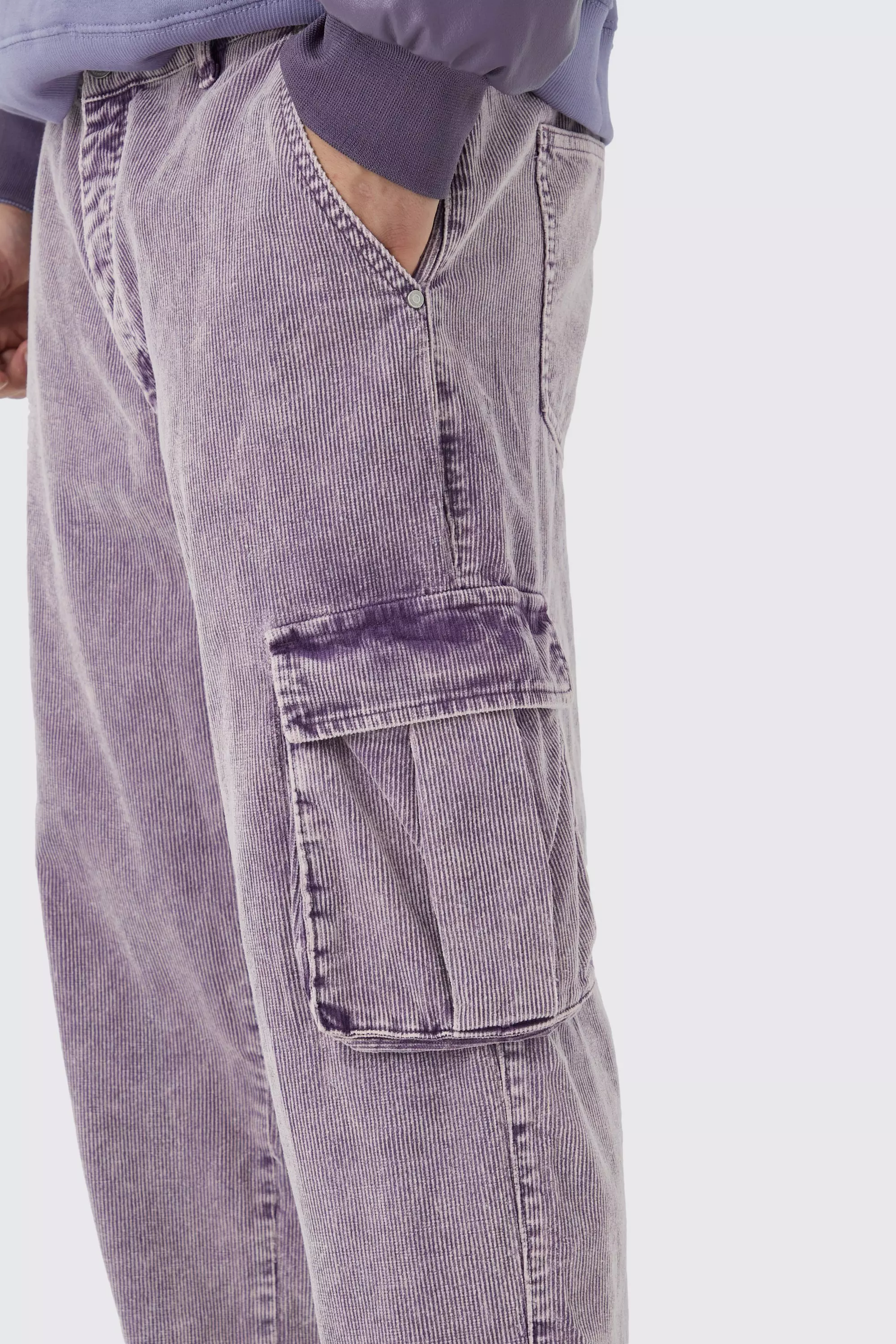 Purple Tall Baggy Acid Wash Gebleekte Corduroy Cargo Broek alternatieve afbeelding
