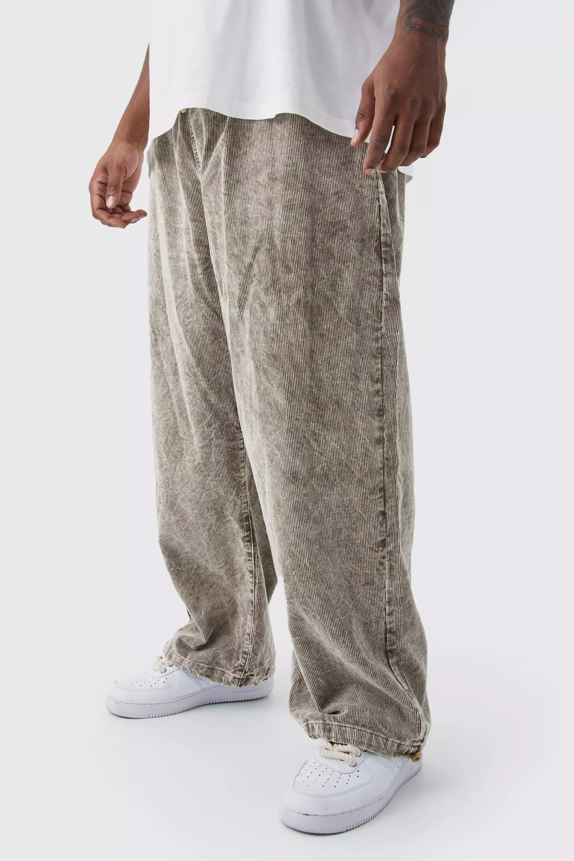 Taupe Beige Plus Relaxed Acid Wash Cord Pants