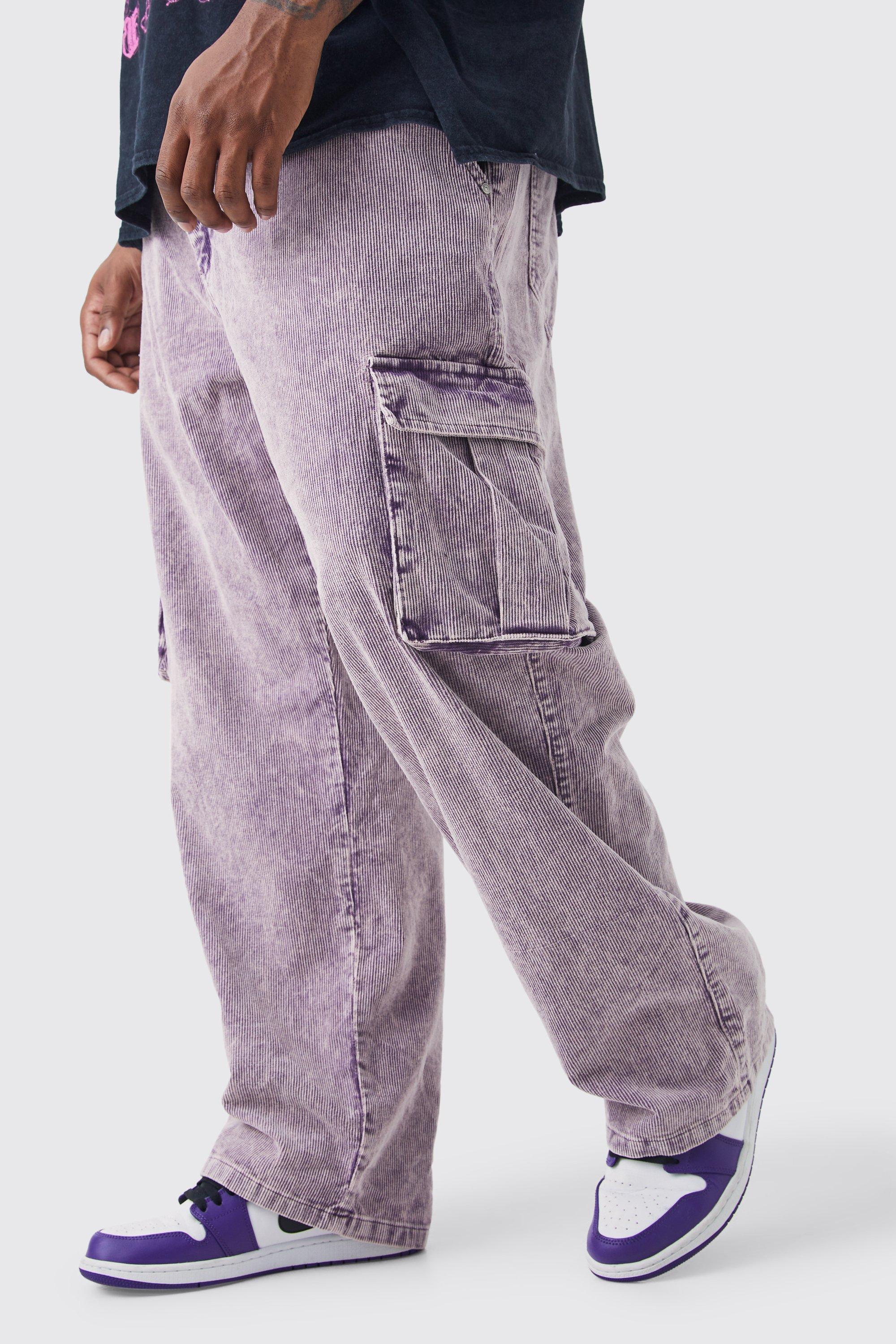 Plus Relaxed Acid Wash Cord Cargo Pants