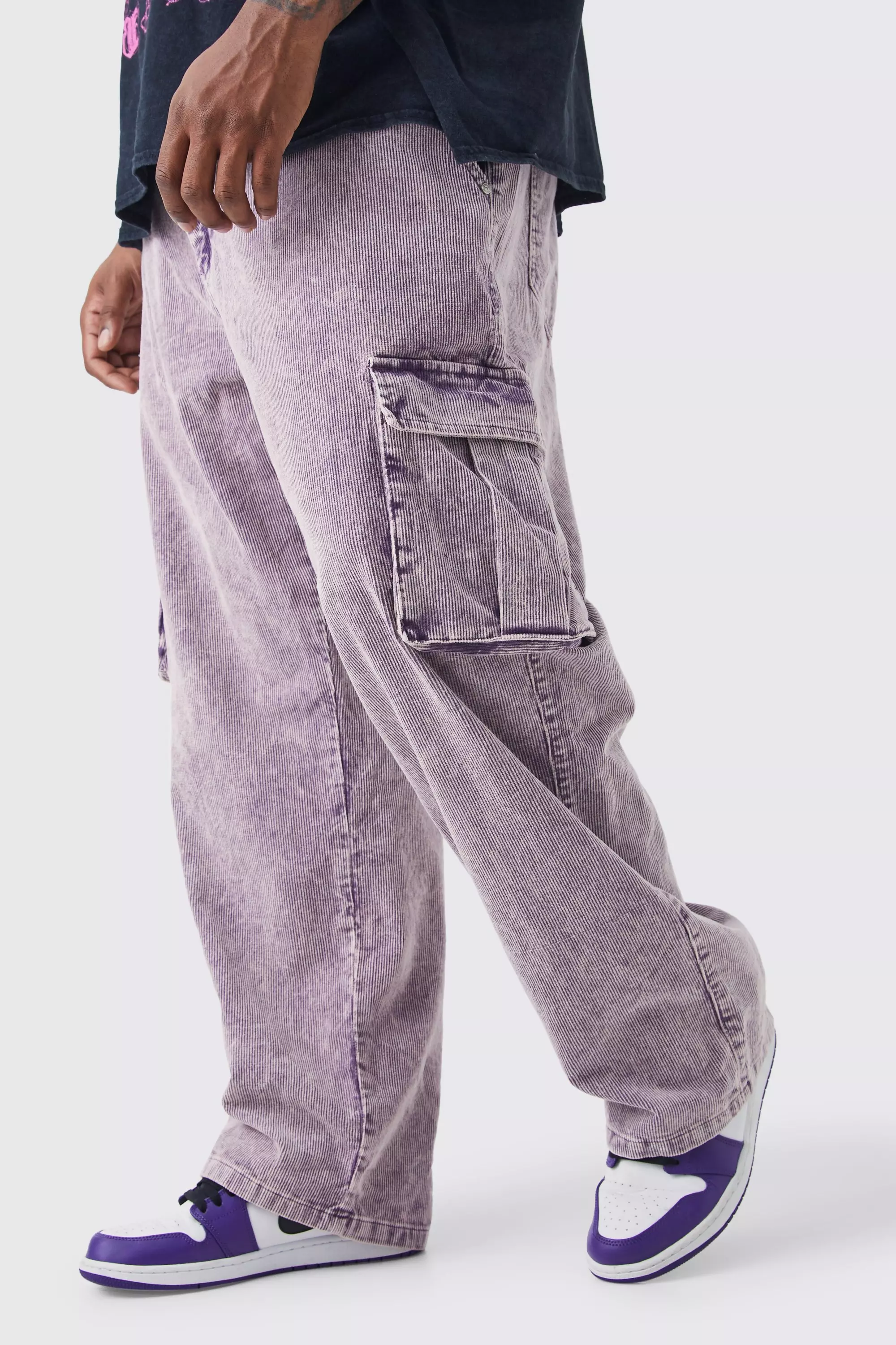 Purple Plus Relaxed Acid Wash Cord Cargo Trouser alternative image
