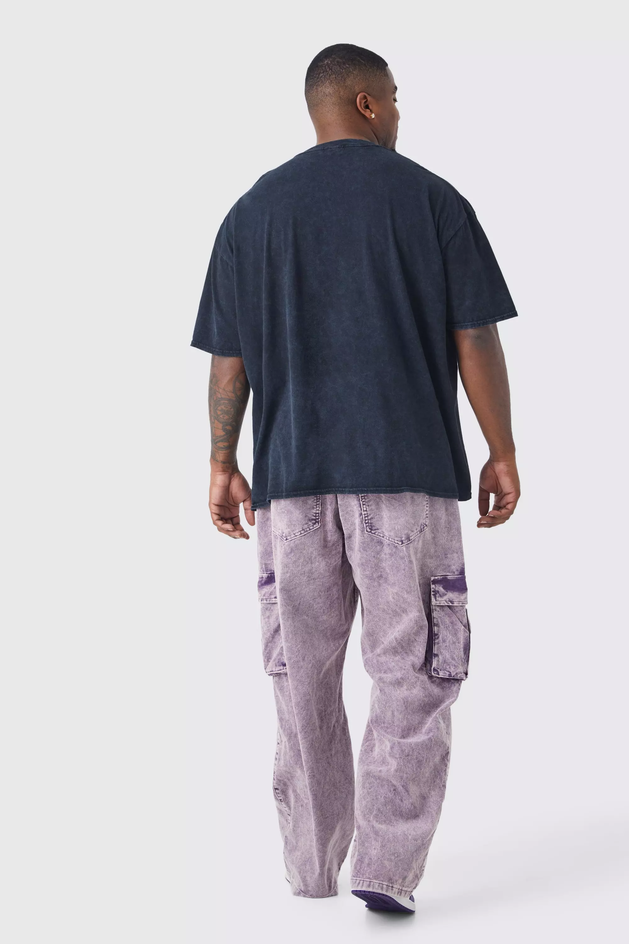 Purple Plus Relaxed Acid Wash Cord Cargo Trouser alternative image