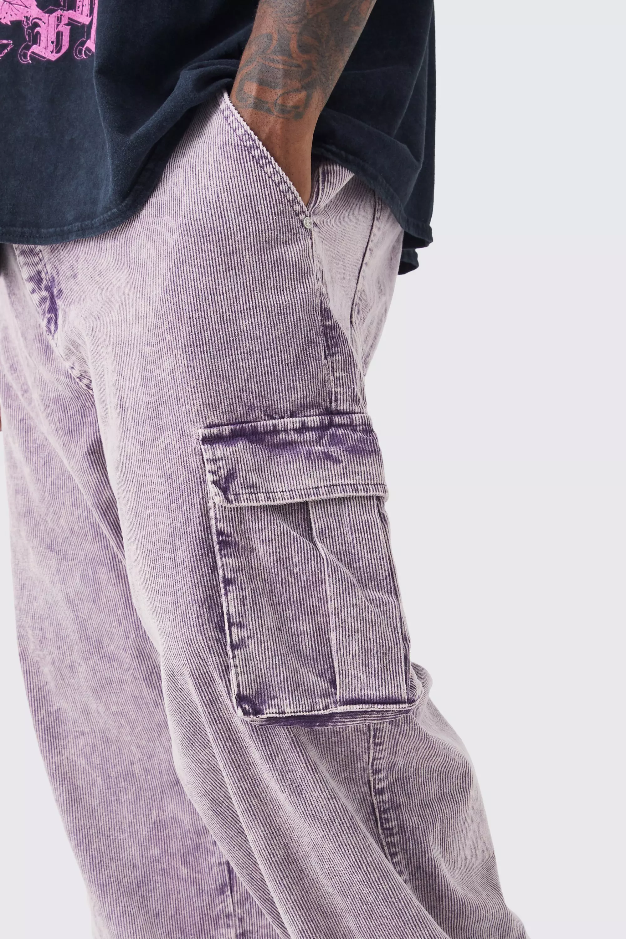 Purple Plus Relaxed Acid Wash Cord Cargo Trouser alternative image