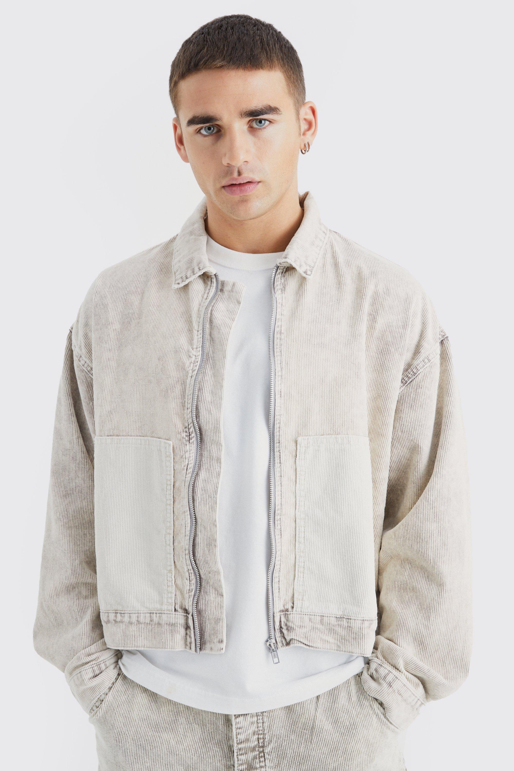 Boxy Colour Block Acid Wash Corduroy Jacket | boohooMAN USA