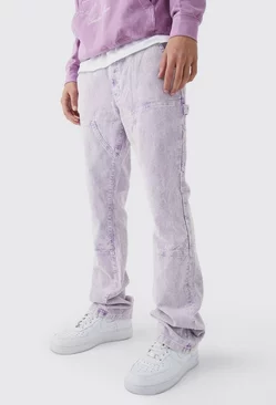 Slim Flare Acid Wash Cord Pants Purple