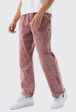 Burgundy Red Relaxed Acid Wash Cord Pants