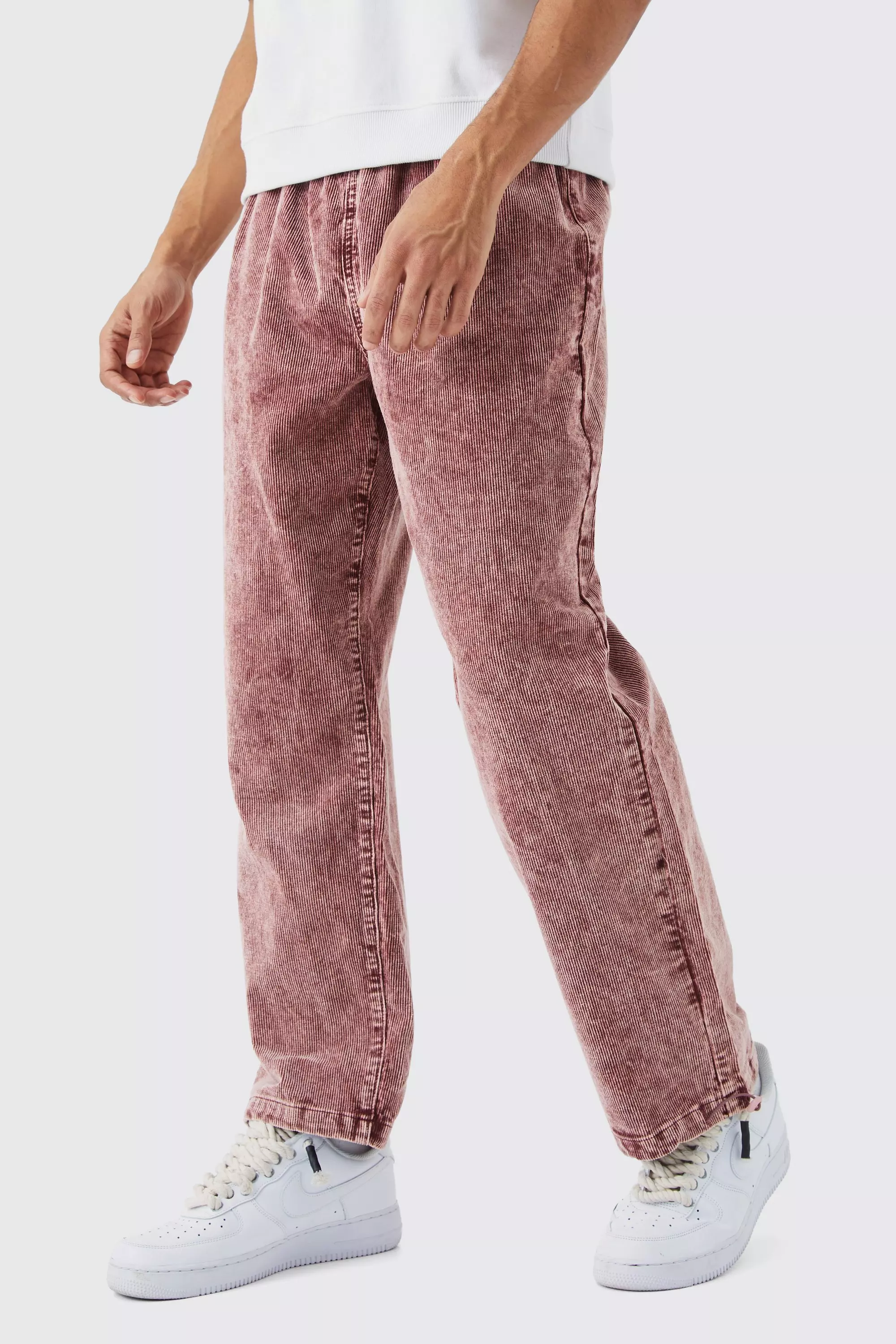 Burgundy Red Relaxed Acid Wash Cord Pants