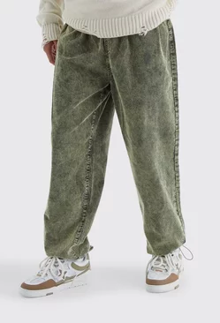 Relaxed Acid Wash Cord Trouser Green