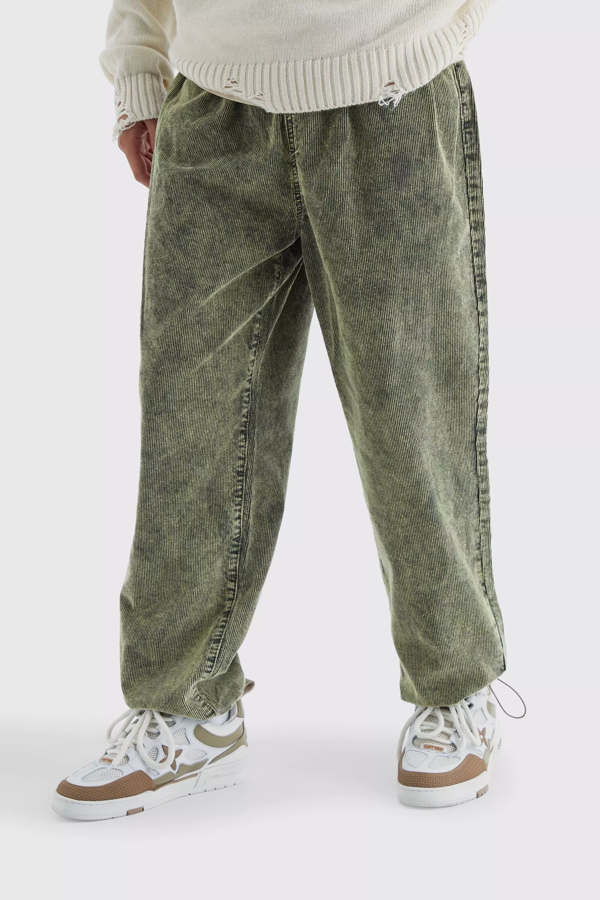 Green Relaxed Acid Wash Cord Trouser