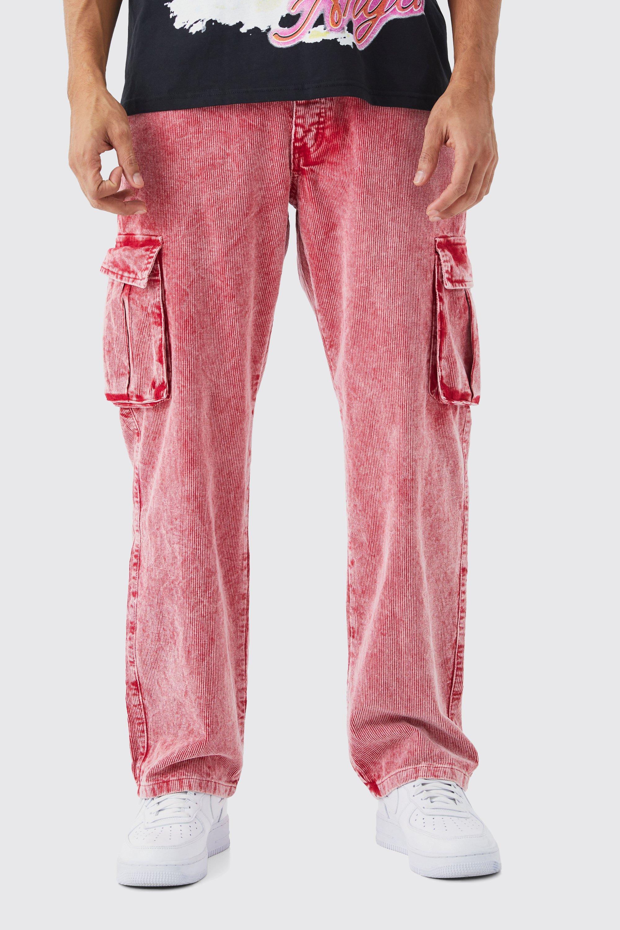 Acid Wash Relaxed Fit Popper Cord Pants