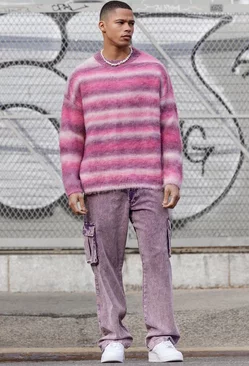 Relaxed Acid Wash Cord Cargo Pants Purple