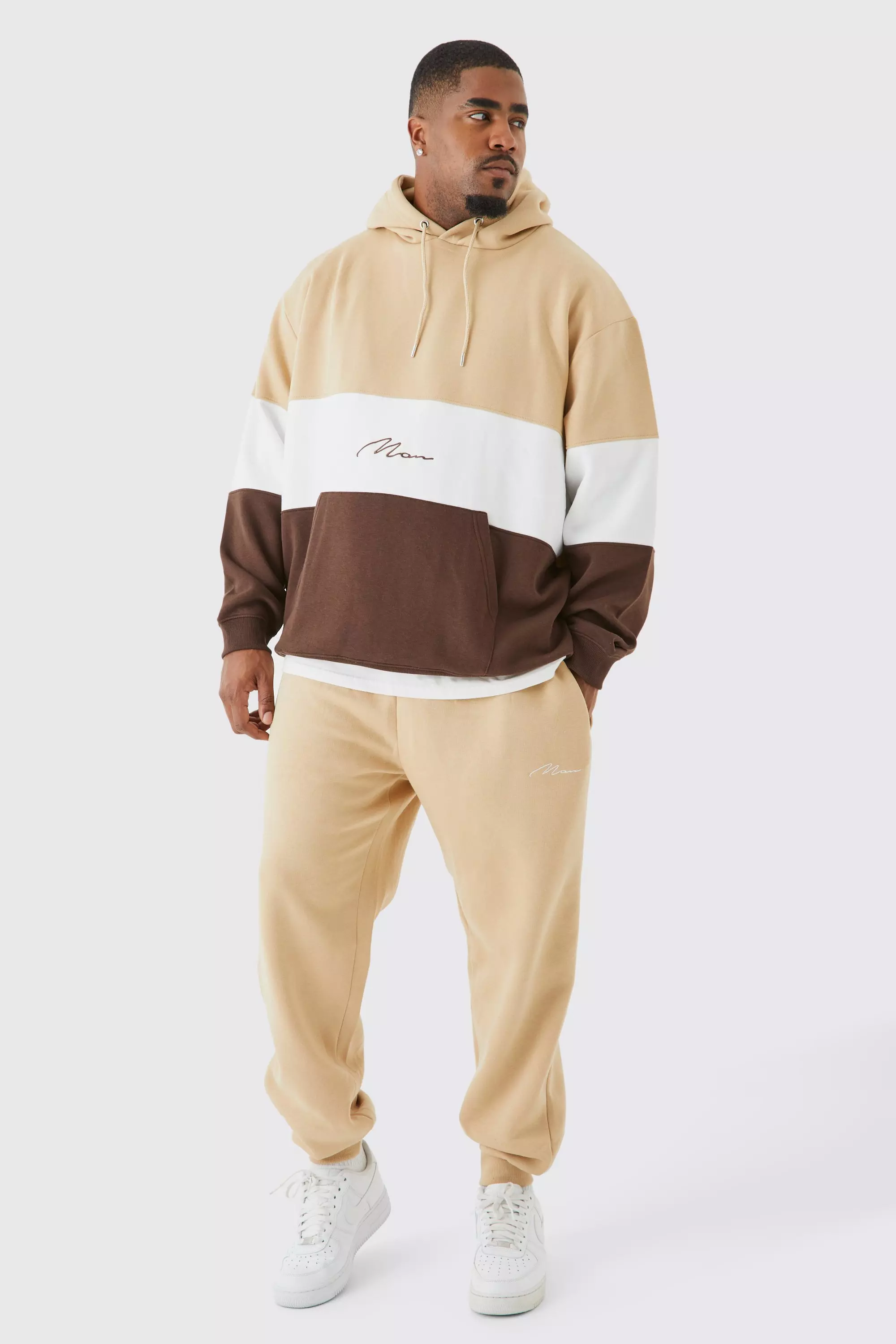 Plus Colour Block Tracksuit Sand