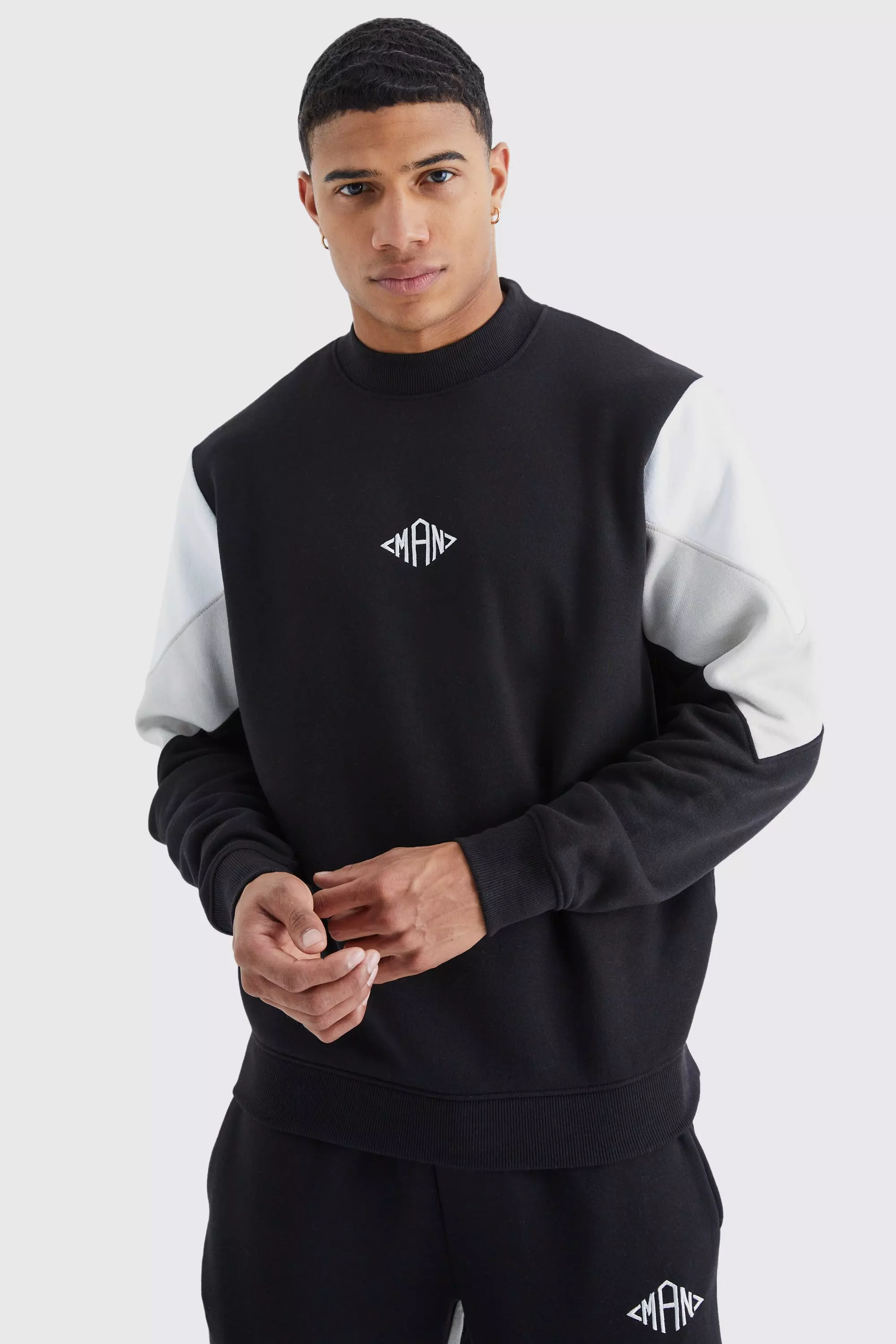 Black Man Colour Block Extended Neck Sweatshirt