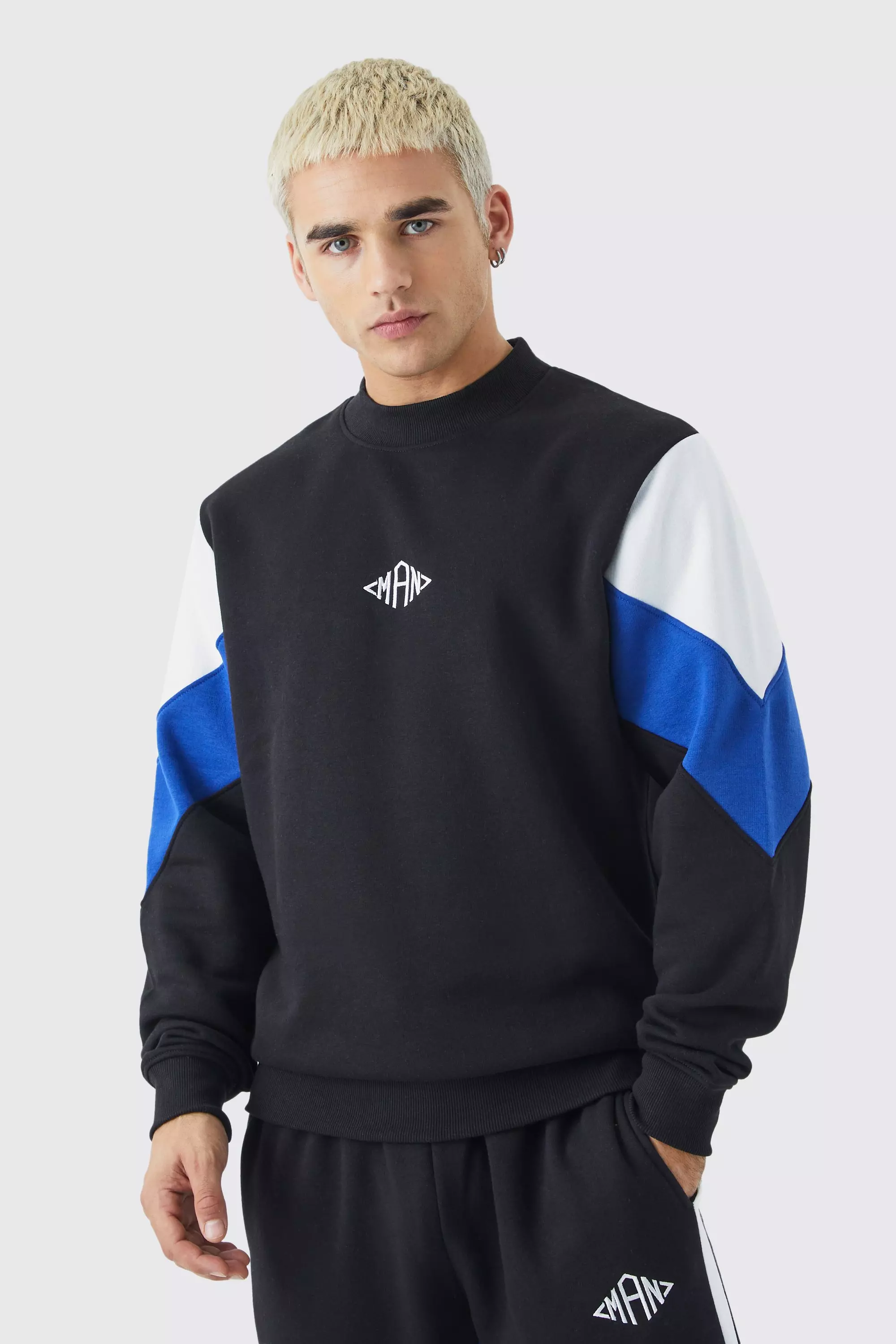 Man Colour Block Extended Neck Sweatshirt Cobalt