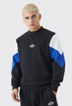 Man Colour Block Extended Neck Sweatshirt Cobalt