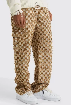 Fixed Waist Relaxed Checked Tapestry Pants Chocolate