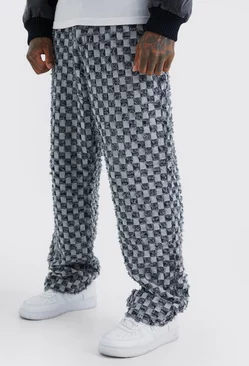 Charcoal Grey Fixed Waist Relaxed Checked Tapestry Pants