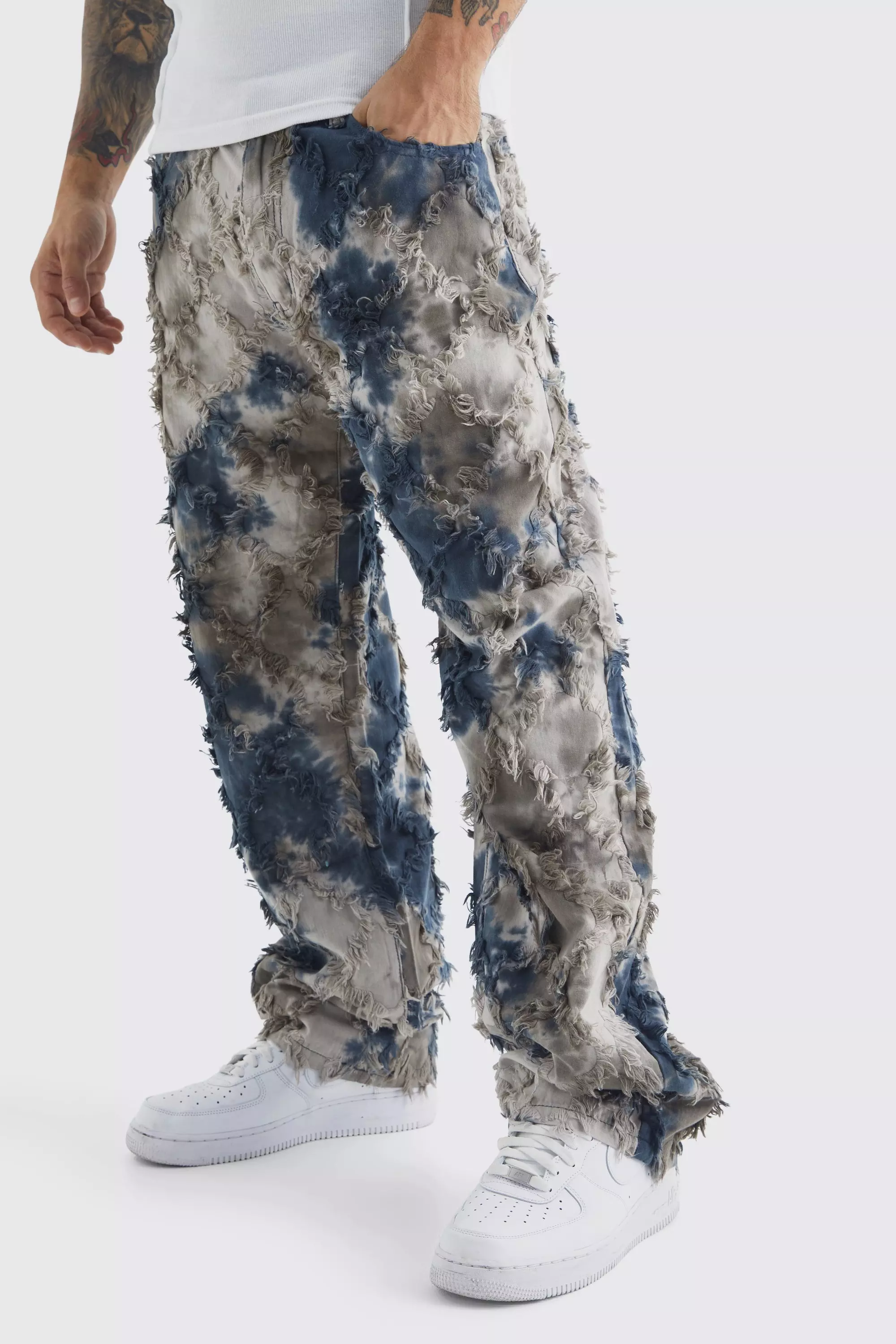 Charcoal Grey Fixed Waist Oil Camo Tapestry Pants