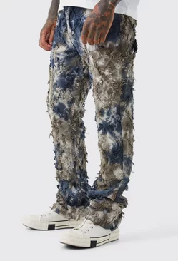Fixed Waist Slim Oil Camo Cargo Tapestry Pants Charcoal