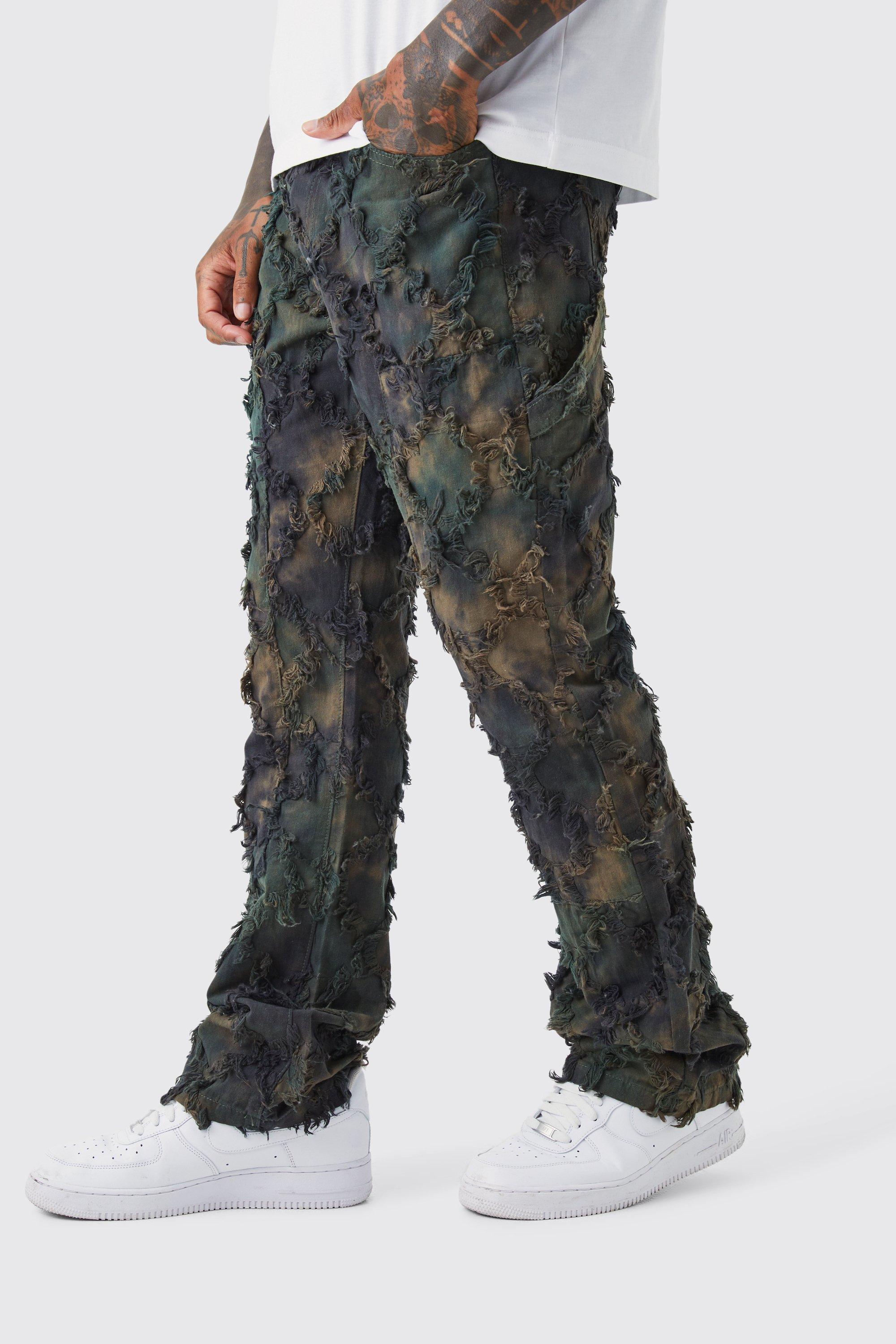 Fixed Waist Slim Oil Camo Cargo Tapestry Pants | boohooMAN USA