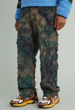 Fixed Waist Relaxed Oil Camo Cargo Tapestry Pants Olive