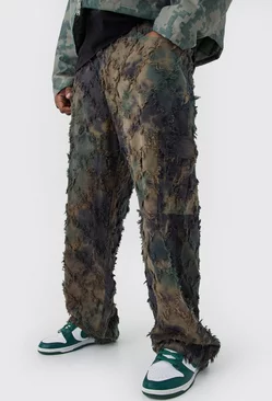 Plus Fixed Waist Relaxed Oil Camo Cargo Tapestry Pants Olive