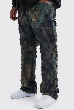 Plus Fixed Waist Slim Oil Camo Cargo Tapestry Pants Olive