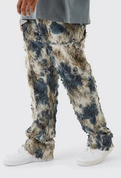 Plus Fixed Waist Slim Oil Camo Cargo Tapestry Pants Charcoal