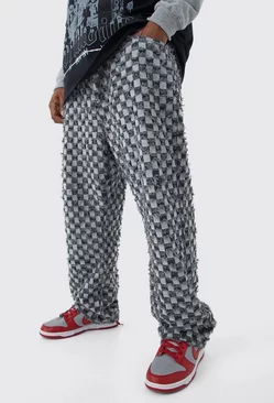 Plus Fixed Waist Relaxed Checked Tapestry Pants Charcoal