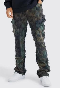 Tall Fixed Waist Slim Oil Camo Cargo Tapestry Pants Olive