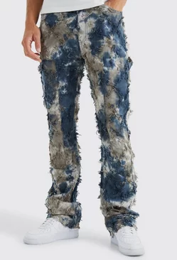 Charcoal Grey Tall Fixed Waist Slim Oil Camo Cargo Tapestry Pants