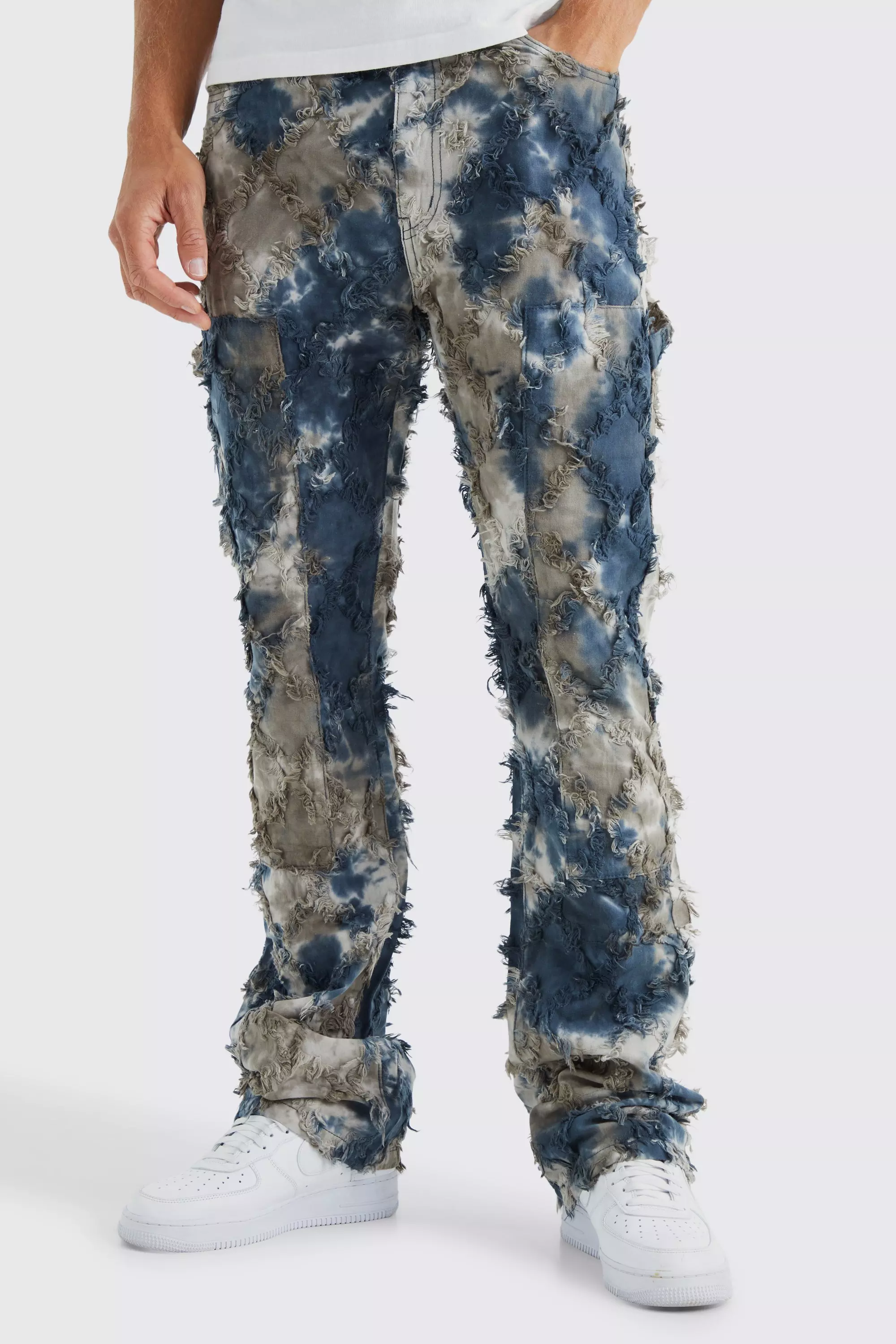 Tall Fixed Waist Slim Oil Camo Cargo Tapestry Pants Charcoal
