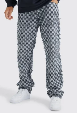 Tall Fixed Waist Relaxed Checked Tapestry Pants Charcoal