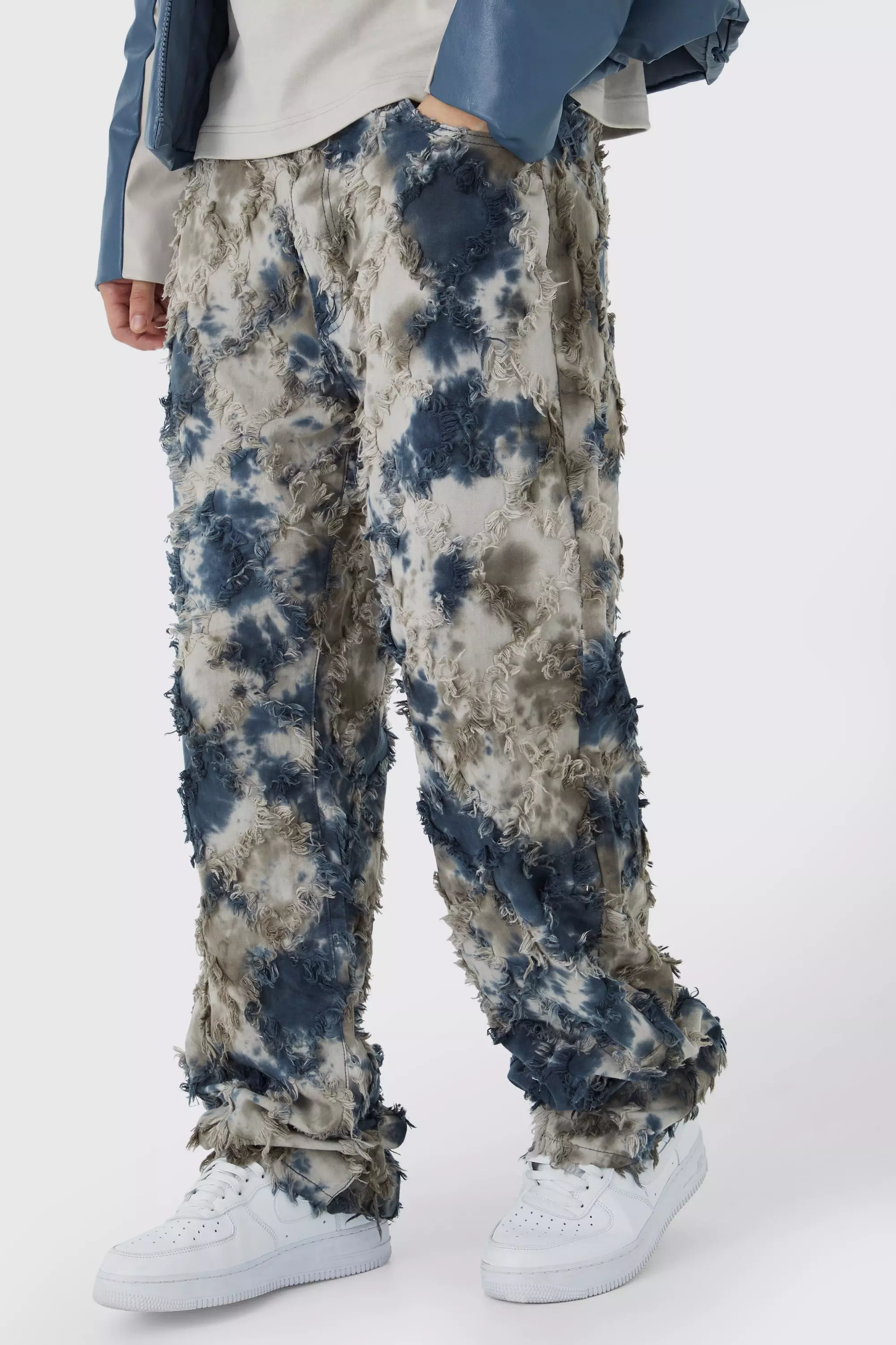 Tall Fixed Waist Oil Camo Tapestry Pants Charcoal