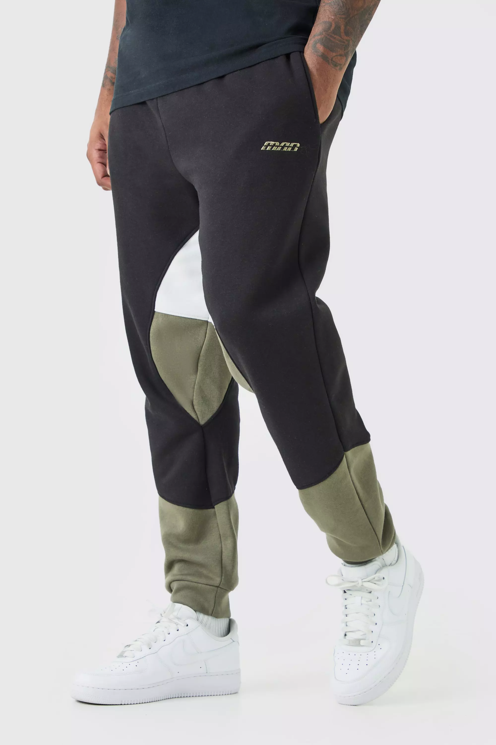 Khaki Plus Man Colour Block Panel Jogger