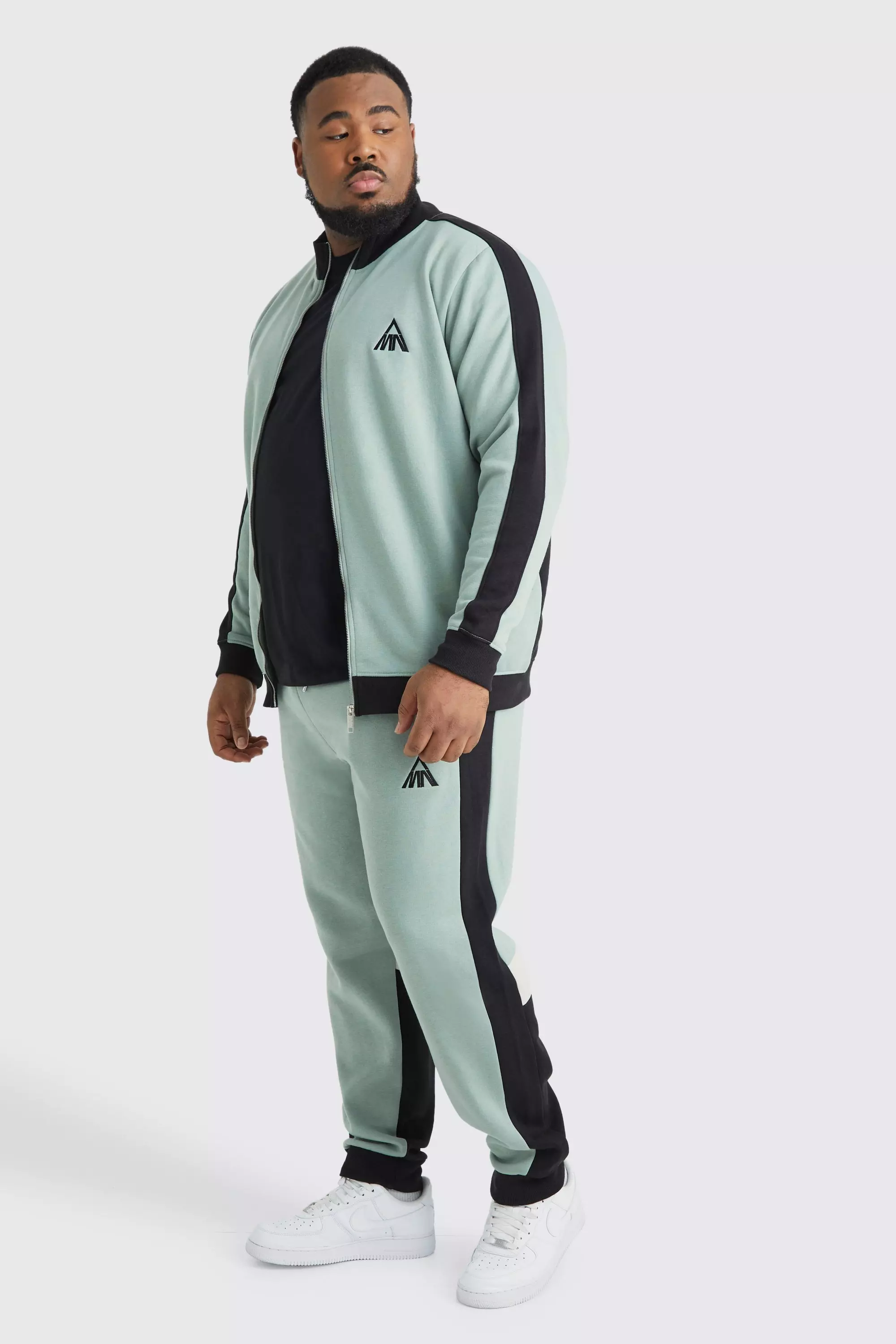 Plus Man Panel Funnel Neck Sweater Tracksuit Sage