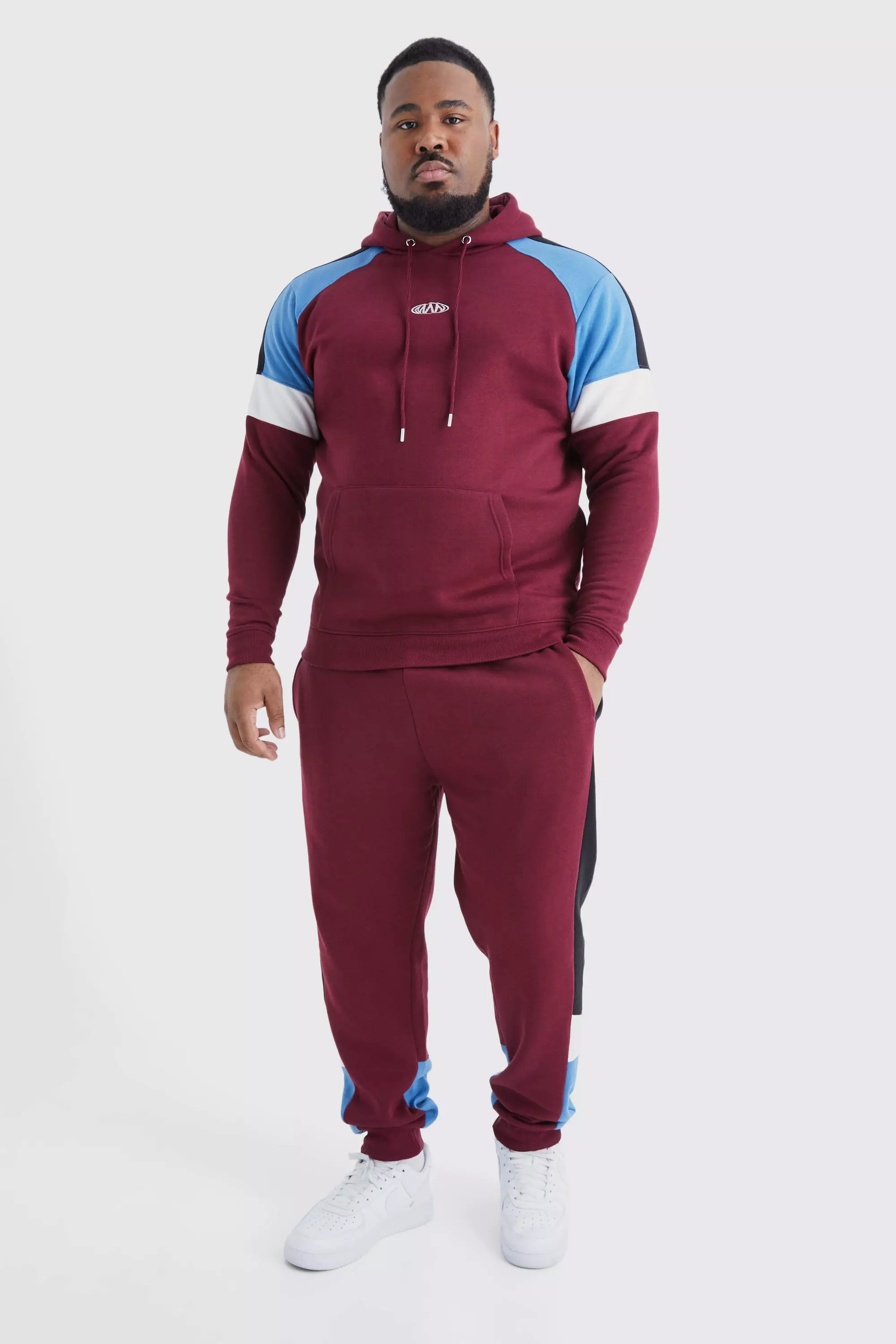 Red Plus Man Slim Colour Block Hooded Tracksuit