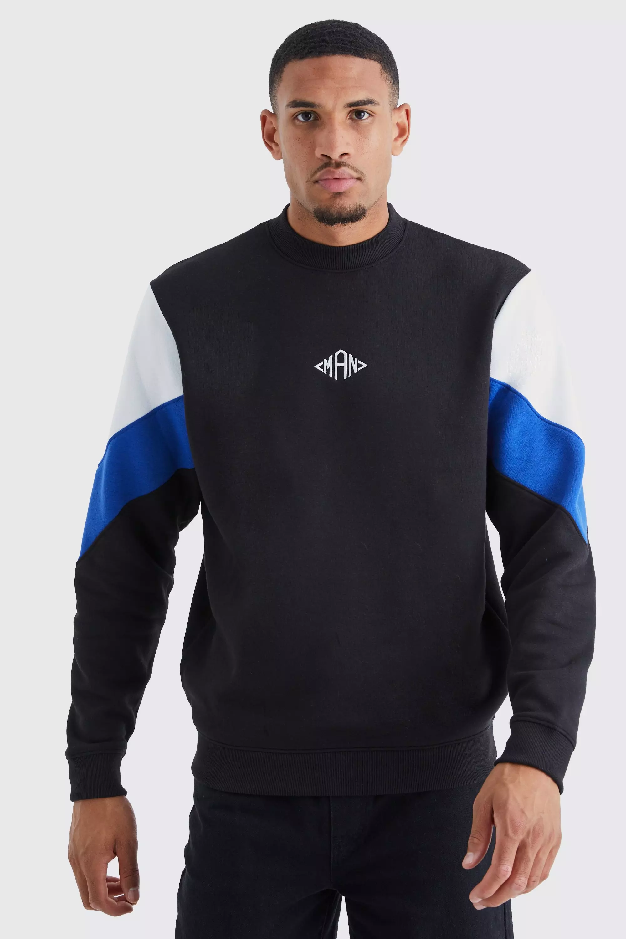 Tall Man Colour Block Extended Neck Sweatshirt Cobalt