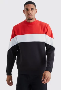 Red Tall Colour Block Extended Neck Sweatshirt