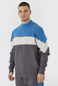 Blue Tall Colour Block Extended Neck Sweatshirt