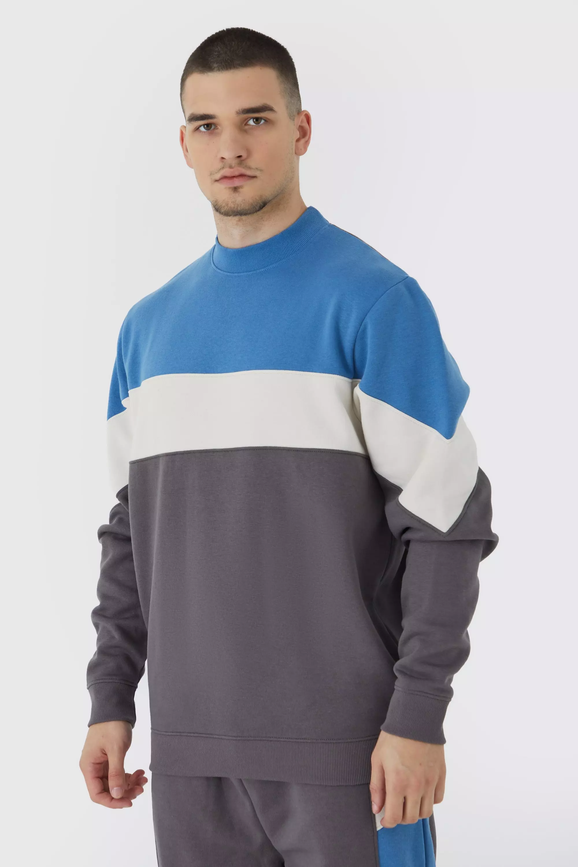 Tall Colour Block Extended Neck Sweatshirt slate blue
