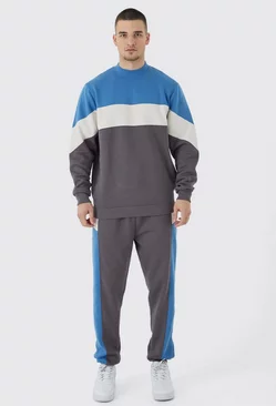 Blue Tall Colour Block Sweatshirt Tracksuit