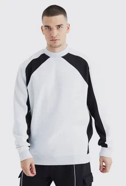Grey Tall Zip Detail Colour Block Sweatshirt