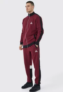 Tall Man Panel Funnel Neck Sweater Tracksuit Burgundy