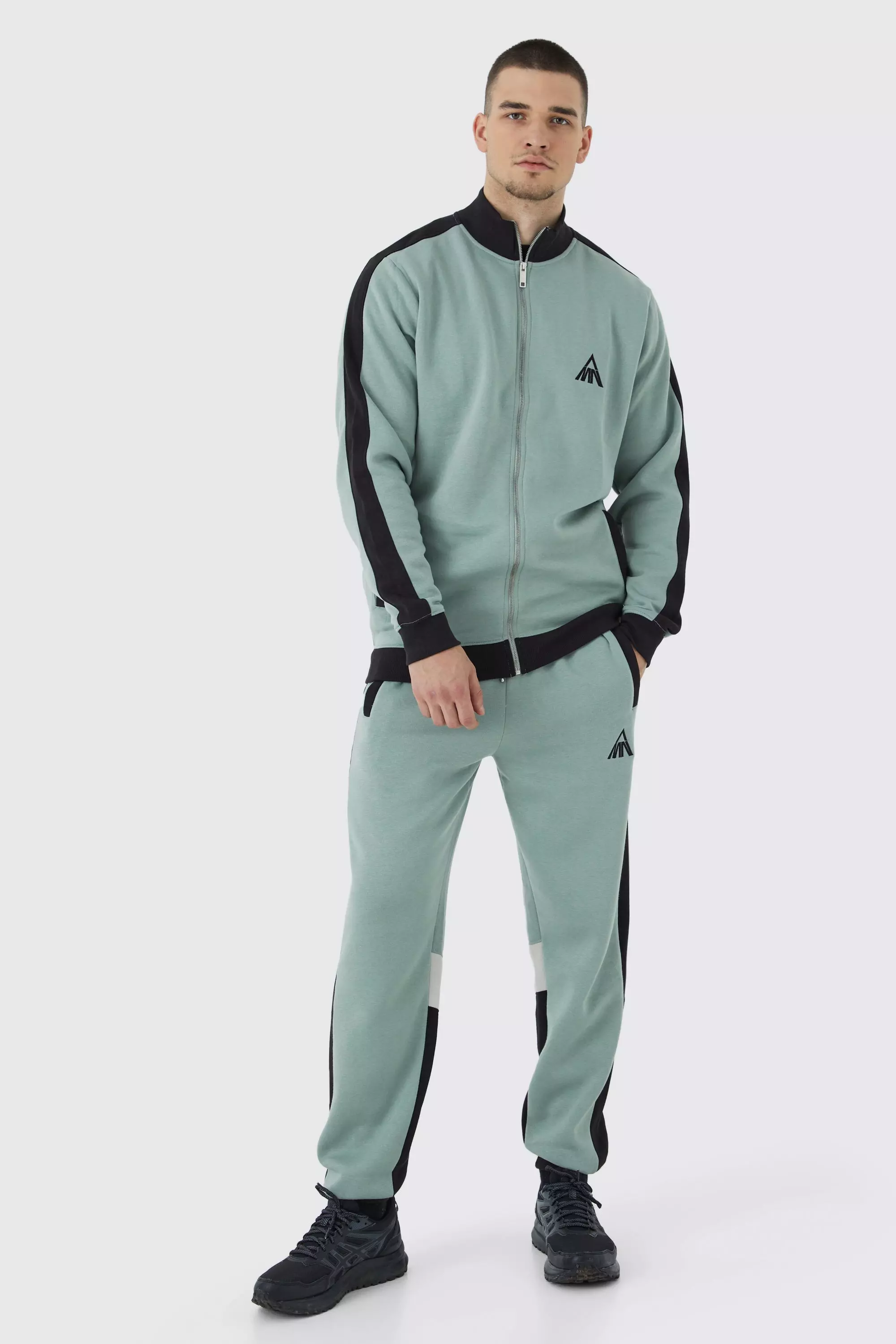 Sage Green Tall Man Panel Funnel Neck Sweater Tracksuit