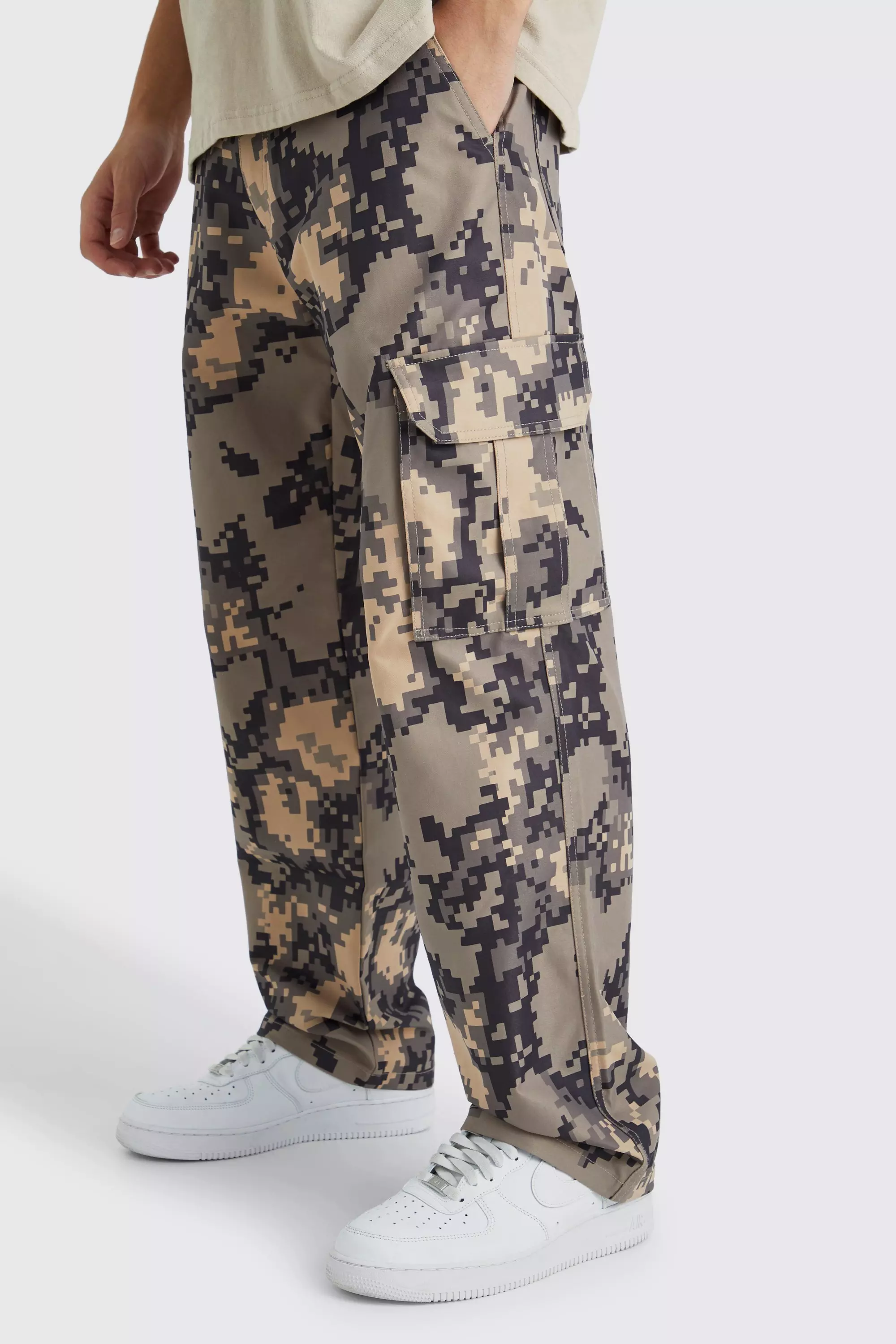 Stone Beige Relaxed Pixelated Camo Cargo Pants