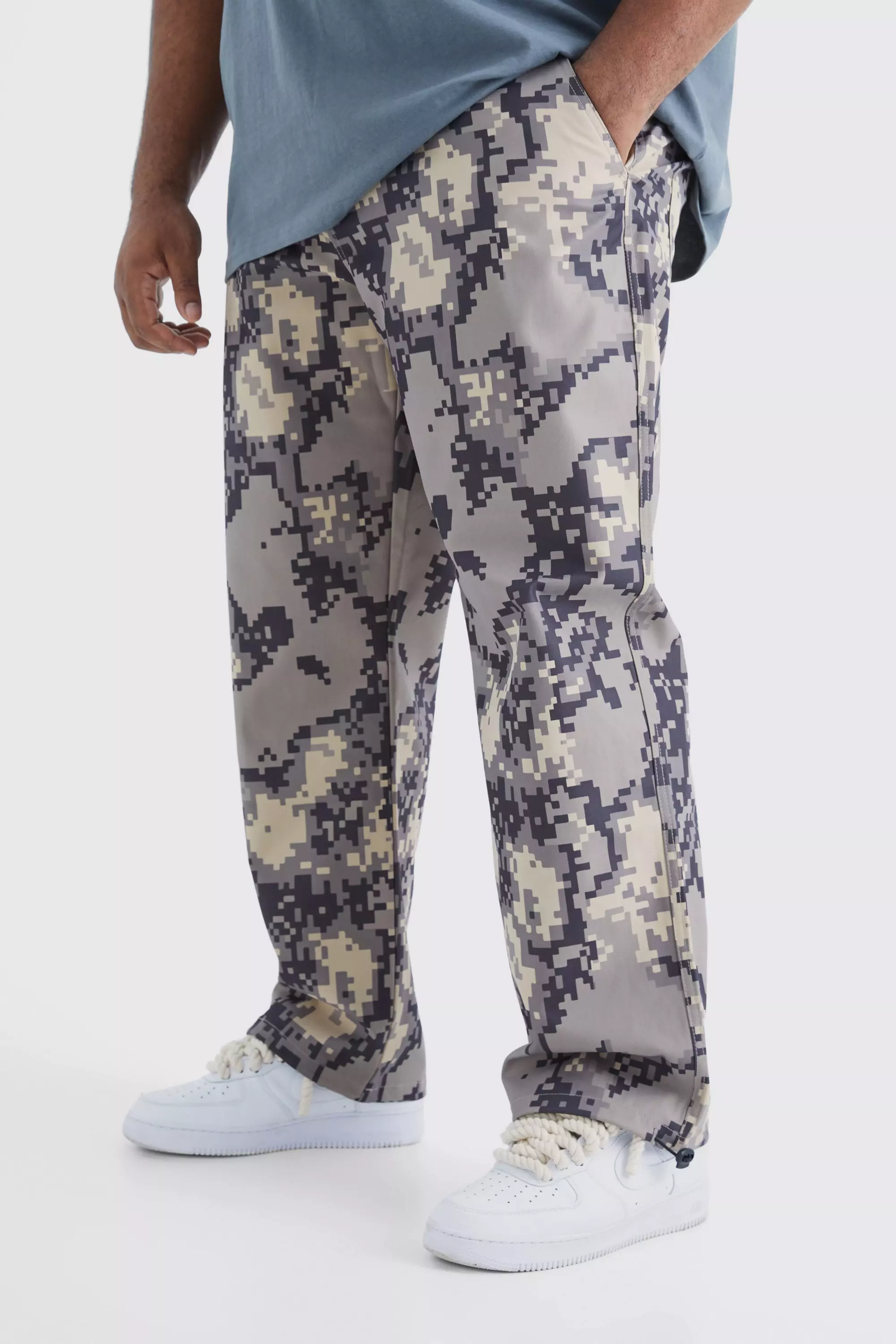 Plus Relaxed Pixelated Camo Pants Stone