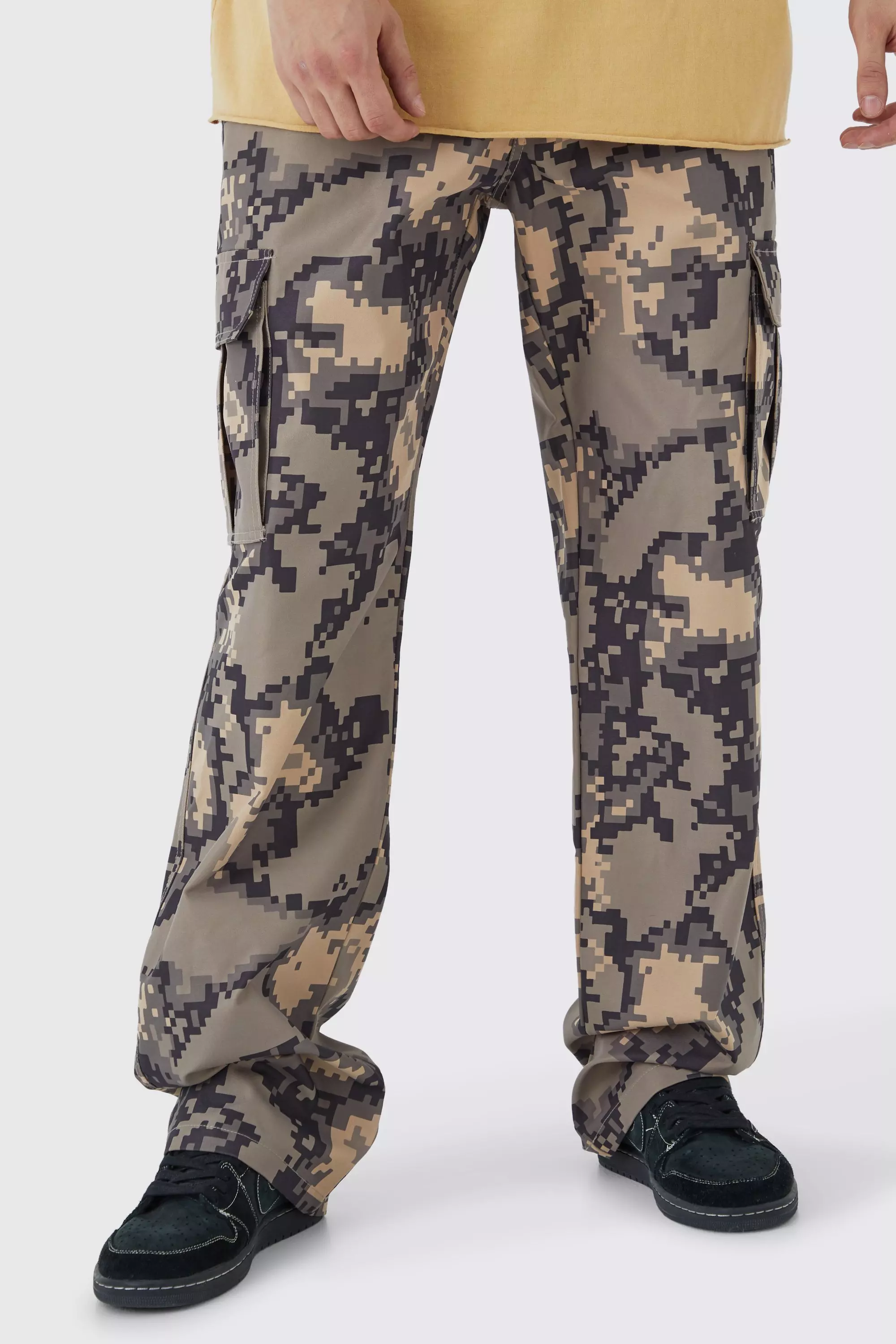 Tall Relaxed Pixelated Camo Cargo Pants Stone