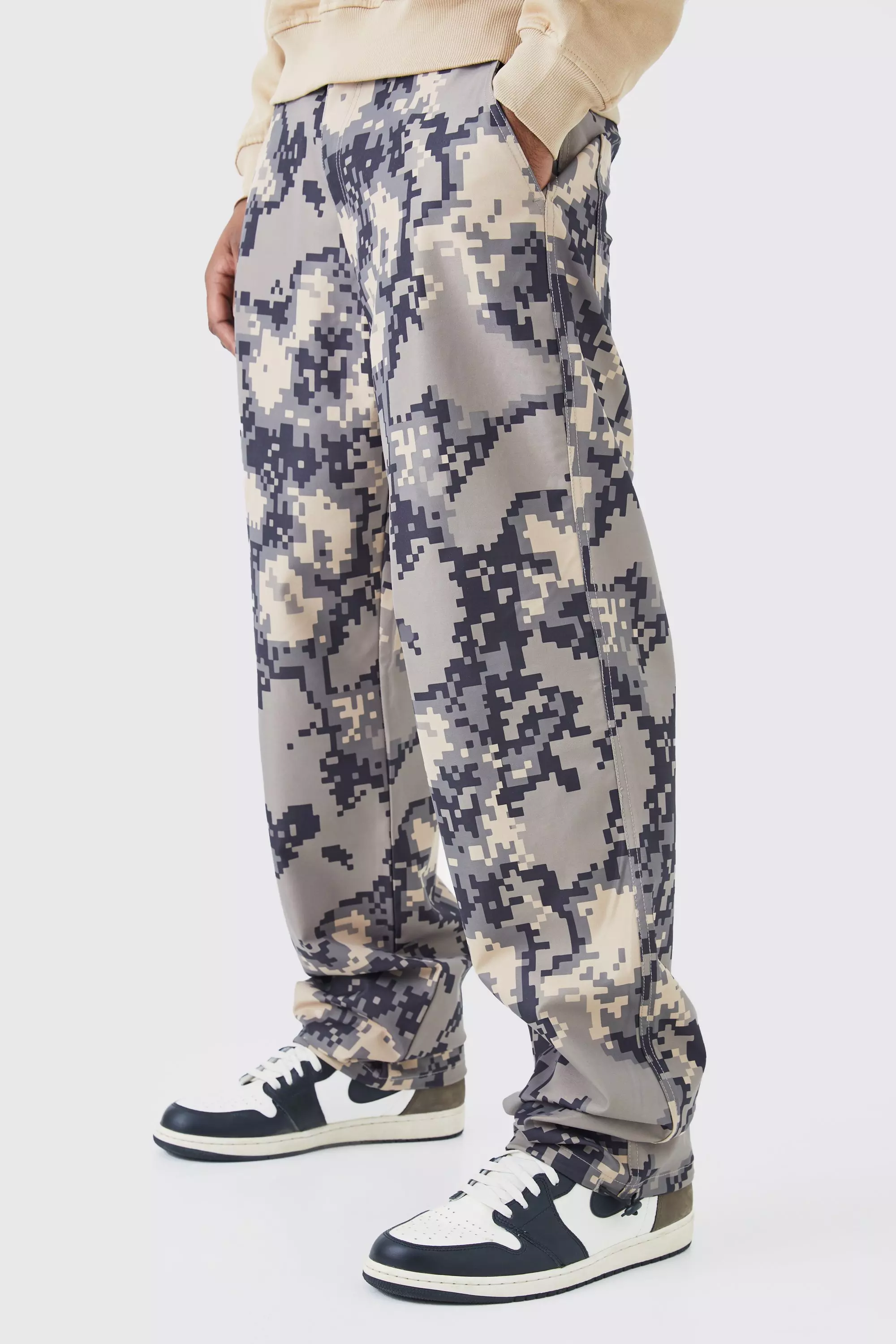 Stone Beige Tall Relaxed Pixelated Camo Pants