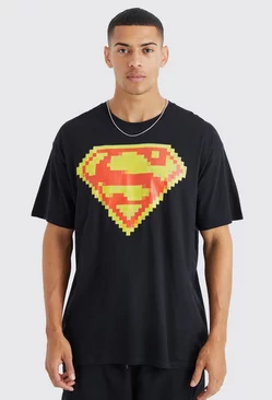 Oversized Pixel Superman License T-shirt Black